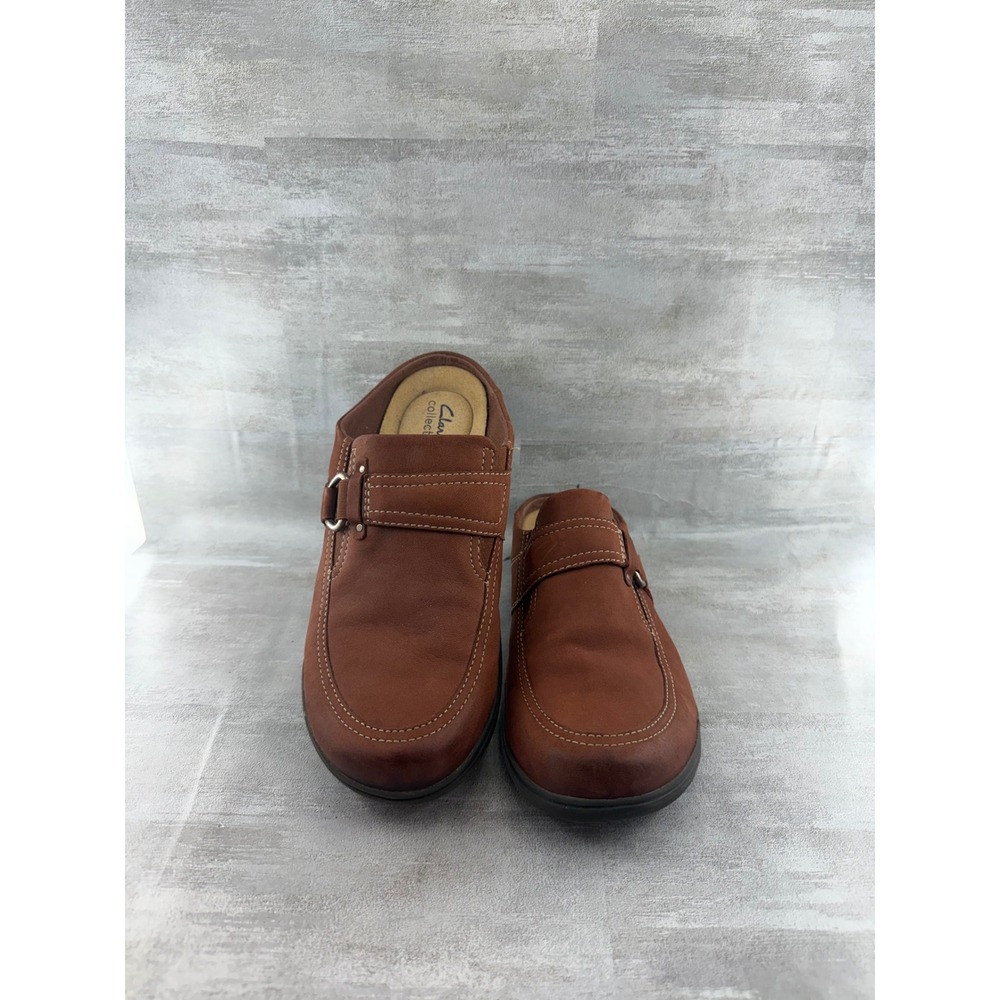 Clarks Collection Women Brown Leather Clogs Mules Buckle Sz 9.5M 261841024070